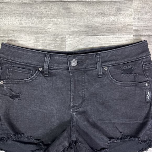 Silver Jeans Distressed Frayed Hem Boyfriend Jean Shorts Black Wash sz 29 - Picture 2 of 6